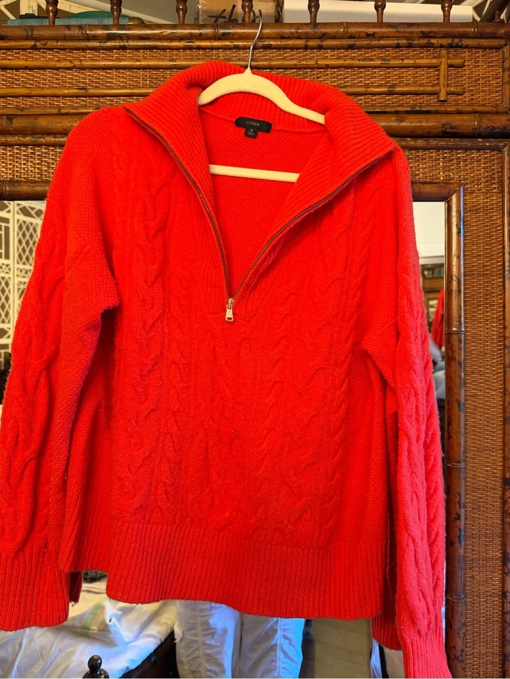 J. Crew Men's Bright Red Cable-Knit Half-Zip Sweater